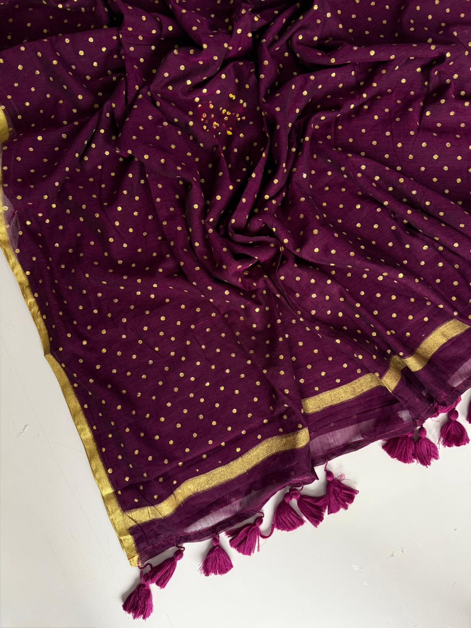 Soft Wine Mulmul Cotton Saree Comfortable Summer Wear