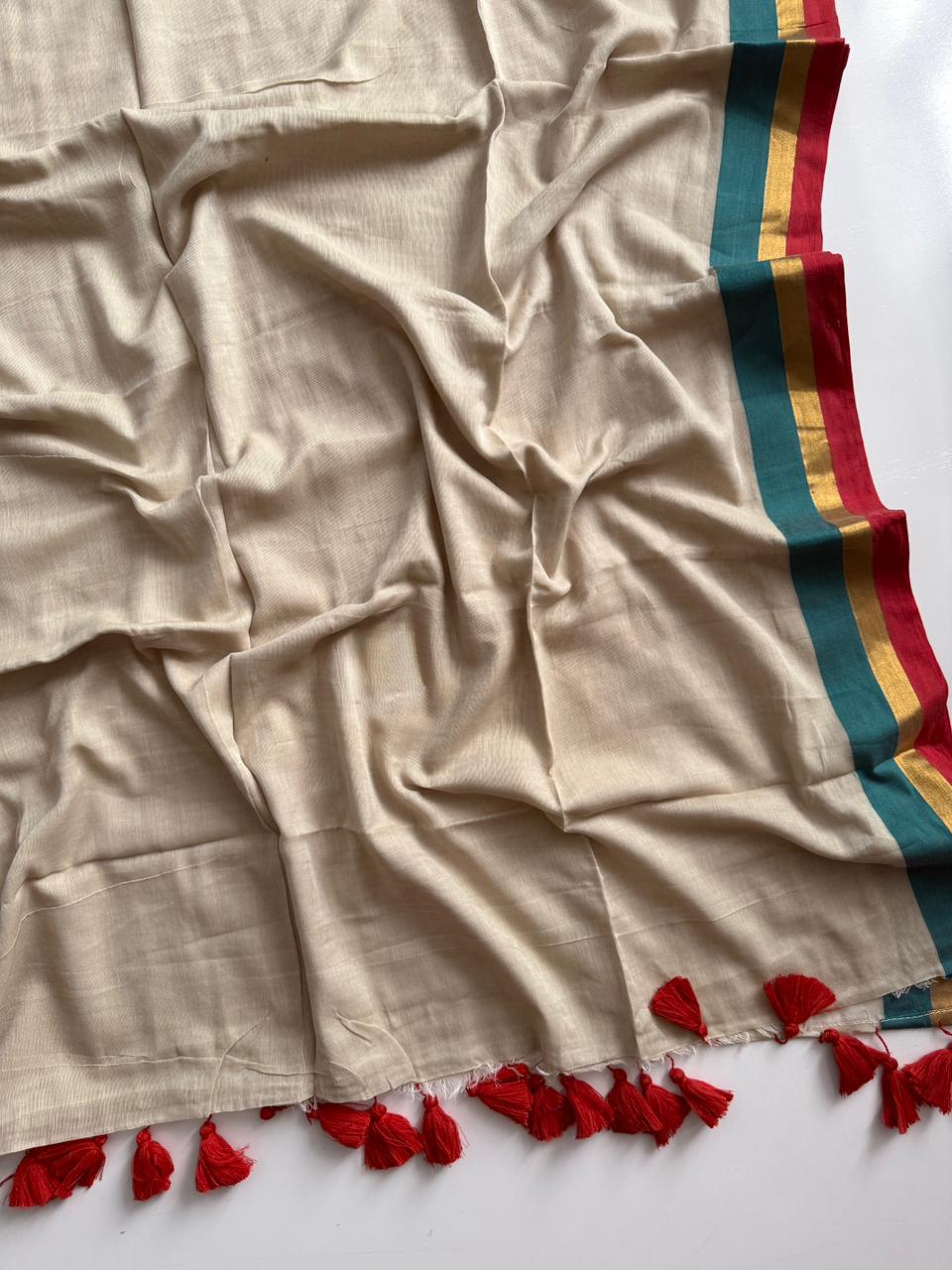 Classic Chiku Mulmul Cotton Saree Soft Ethnic Collection