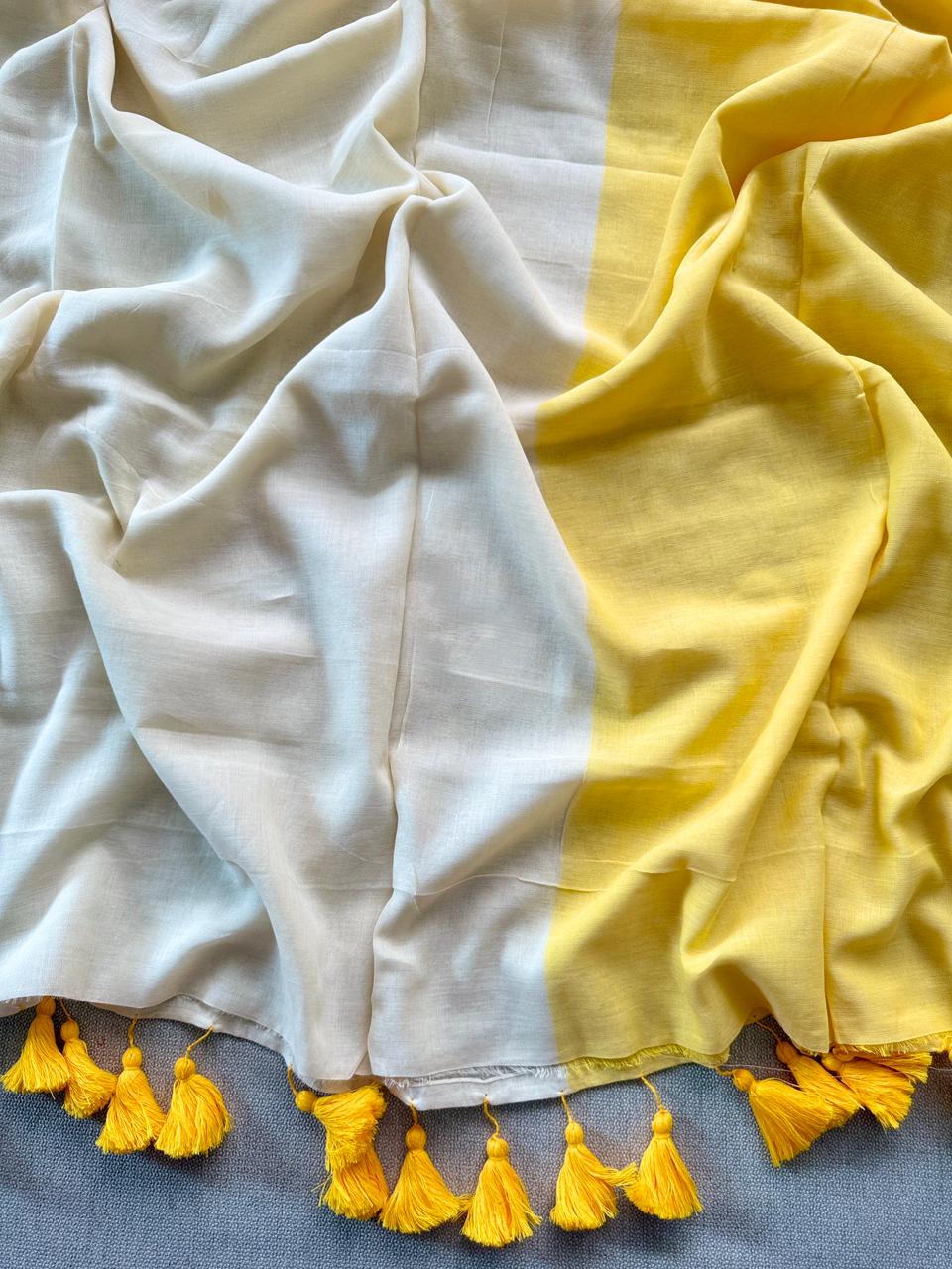 Trendy Yellow Mulmul Cotton Saree Comfortable Everyday Outfit