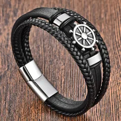 Men's Leather Magnetic Closure Bracelet