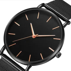 Silver Mesh Black Dial Quartz Watch – Black dial