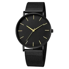 Black Mesh Gold Marker Quartz Watch – Black dial