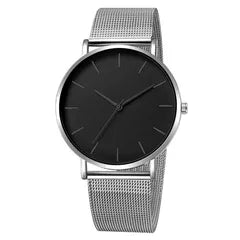 Silver Mesh Black Face Quartz Watch – Black face