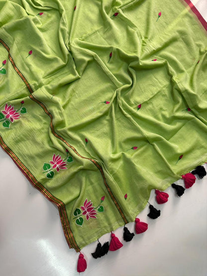 Stylish Perrot Mulmul Cotton Saree Breathable Daily Wear