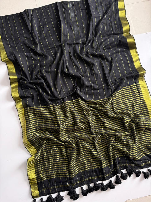 Soft Black Mulmul Cotton Saree Trendy Summer Wear