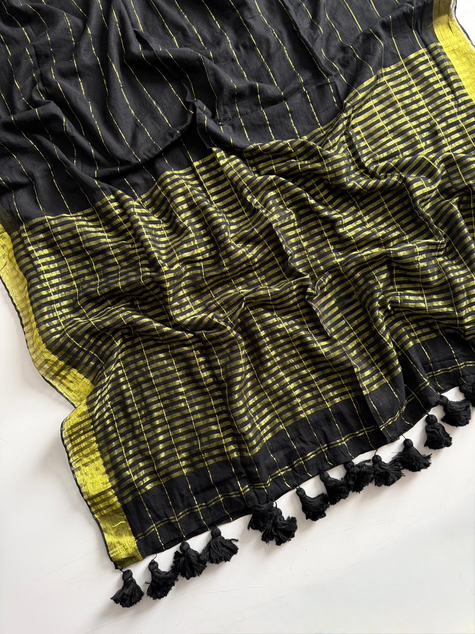 Soft Black Mulmul Cotton Saree Trendy Summer Wear