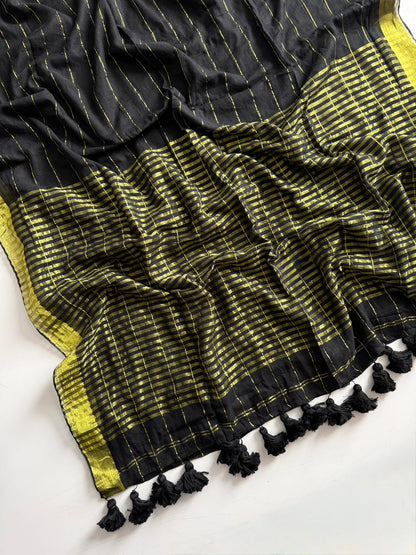 Soft Black Mulmul Cotton Saree Trendy Summer Wear