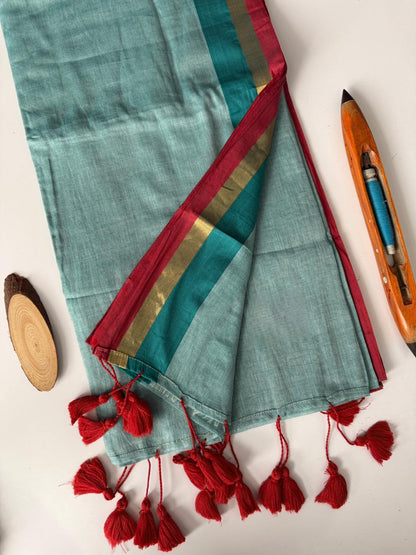 Trendy C Green Mulmul Cotton Saree Comfortable Summer Style