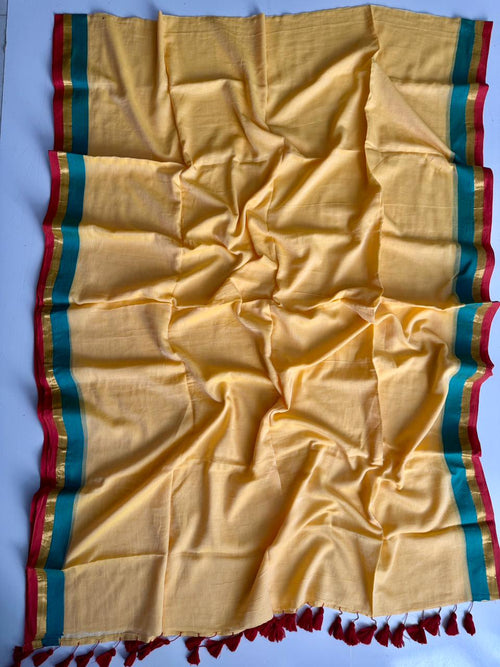 Soft Yellow Mulmul Cotton Saree Elegant Daily Wear