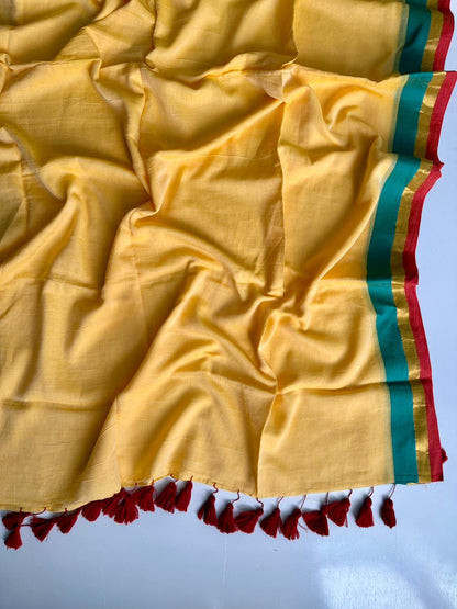 Soft Yellow Mulmul Cotton Saree Elegant Daily Wear