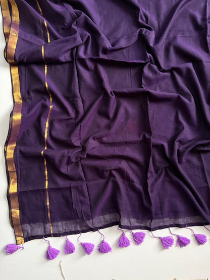 Stylish Purple Mulmul Cotton Saree Breathable Everyday Wear