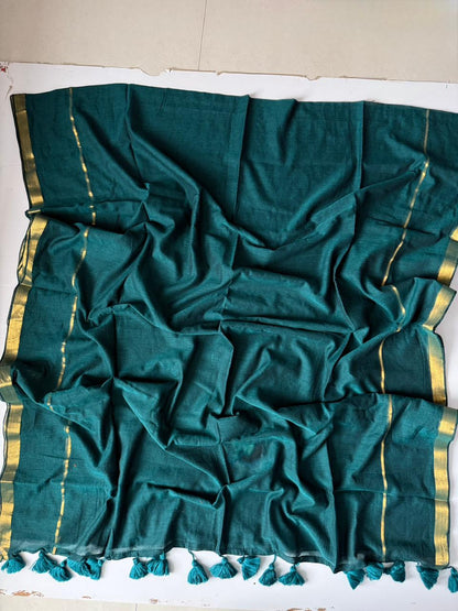 Pure Rama Mulmul Cotton Saree Elegant Summer Collection