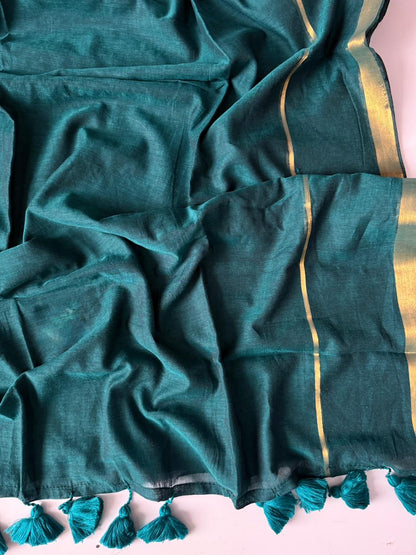 Pure Rama Mulmul Cotton Saree Elegant Summer Collection