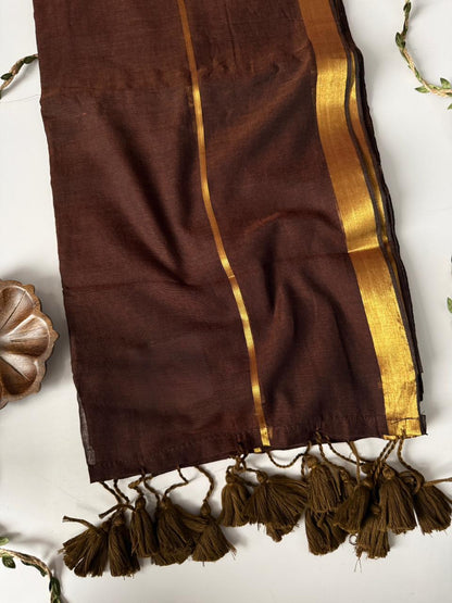 Designer Brown Mulmul Cotton Saree Soft Daily Outfit