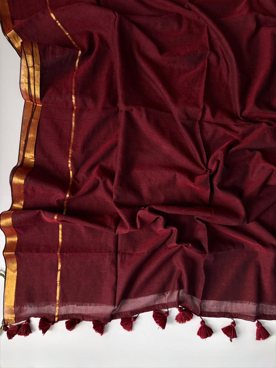Trendy Marun Mulmul Cotton Saree Lightweight Casual Wear