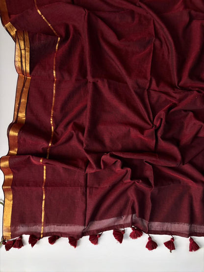 Trendy Marun Mulmul Cotton Saree Lightweight Casual Wear