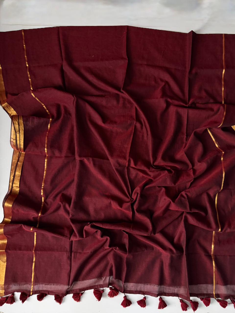 Trendy Marun Mulmul Cotton Saree Lightweight Casual Wear