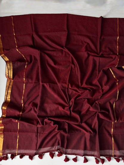 Trendy Marun Mulmul Cotton Saree Lightweight Casual Wear