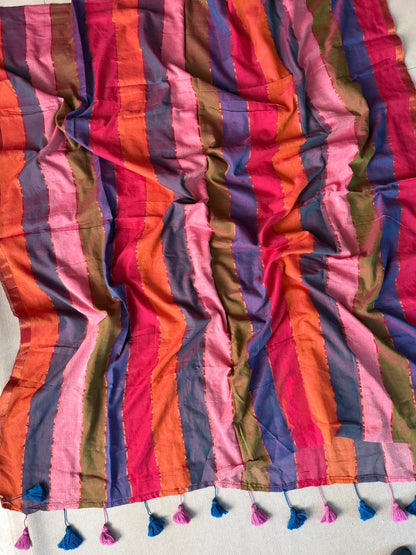 Stylish Multi Clr Mulmul Cotton Saree Soft Lightweight Collection