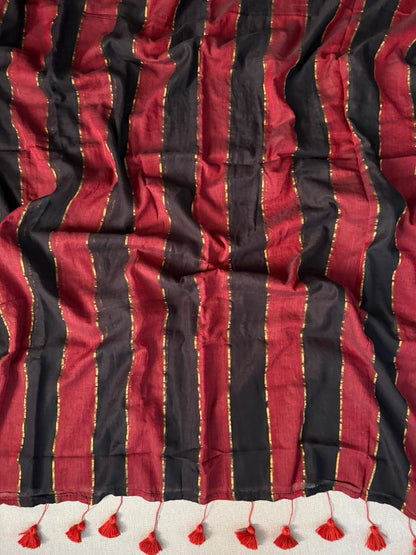 Premium Marrun Black Mulmul Cotton Saree Breathable Casual Wear