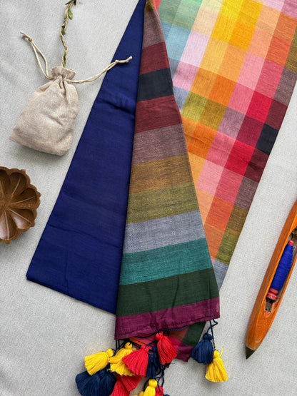 Trendy Blue Mulmul Cotton Saree Soft Everyday Wear