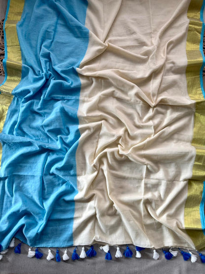 Pure Sky Mulmul Cotton Saree Trendy Ethnic Wear
