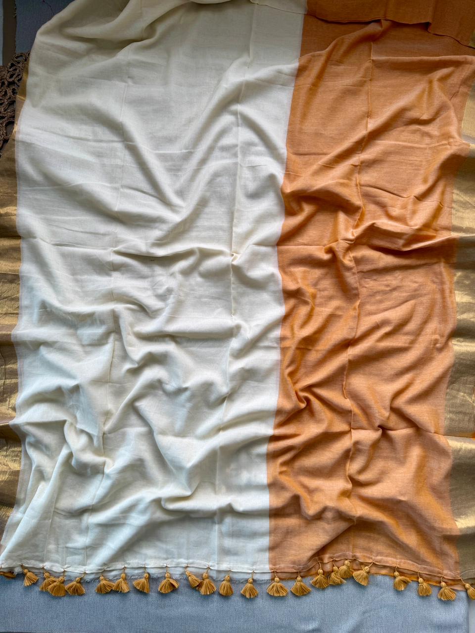 Classic Light Brown Mulmul Cotton Saree Soft Summer Wear