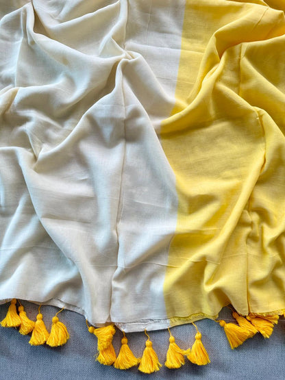 Trendy Yellow Mulmul Cotton Saree Comfortable Everyday Outfit