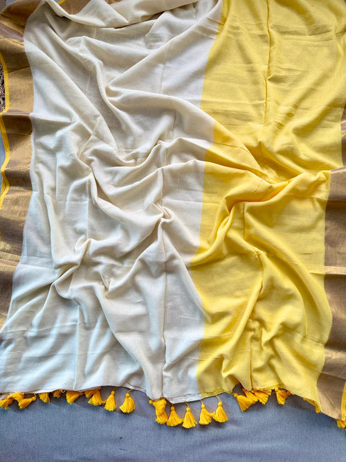 Trendy Yellow Mulmul Cotton Saree Comfortable Everyday Outfit