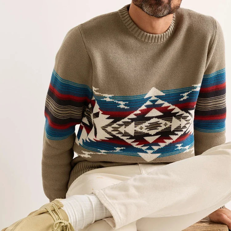 Geometric Jacquard Slim Fit Light Breathable Custom Logo Cotton Knit Sweater