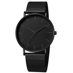 All Black Mesh Quartz Watch – Minimal all-black dial and mesh bracelet
