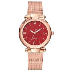 Rose Gold Red Dial Fashion Watch