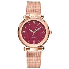 Rose Gold Ruby Dial Fashion Watch