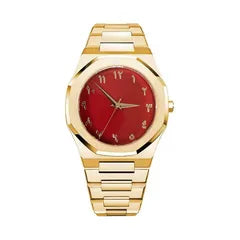 Gold Red Accent Fashion Watch