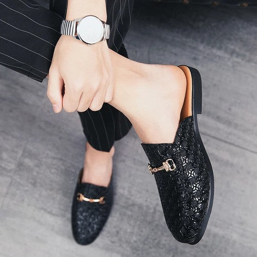 Men's Black Textured Slip-On Loafers